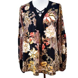 Joseph Ribkoff Womens Paisely Floral Georgette Lace Up Neck L/S Blouse Top 4